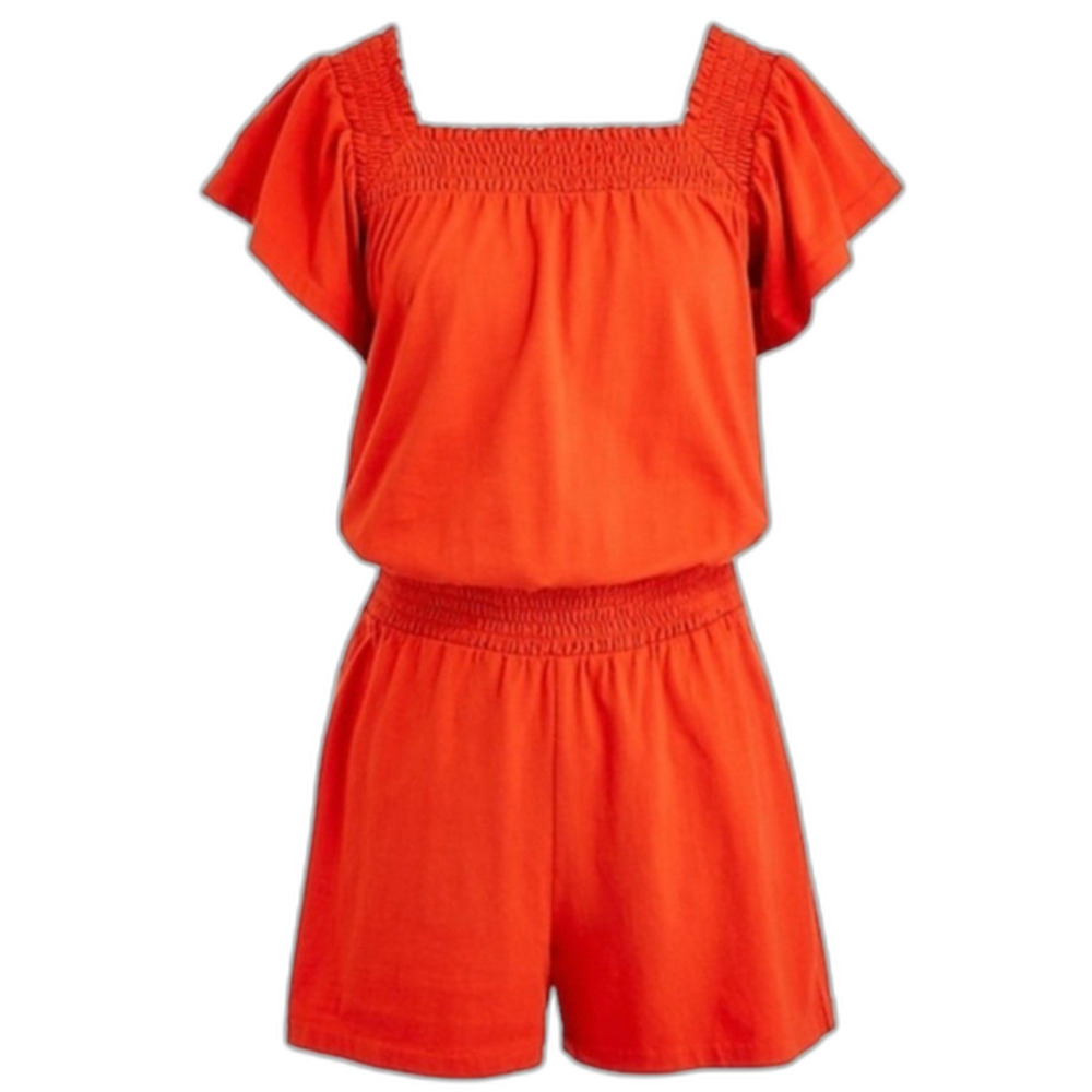 J. Crew Orange Smocked Romper Women's Small Flutter Sleeve